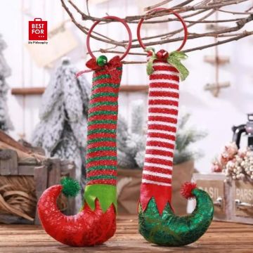 Christmas Hanging Elf Feet with Bell