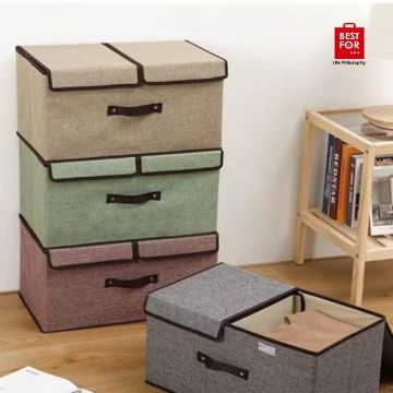 Foldable Storage Box with Double Lid