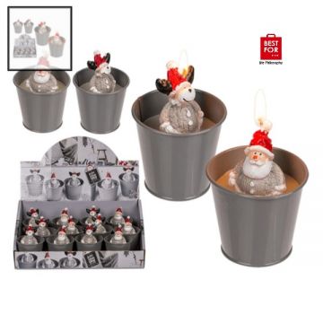 Christmas Candle in Grey Metal Pot